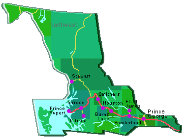 Communities of Northern British Columbia. Cities & Towns Northwest BC &  Yellowhead Hwy 16