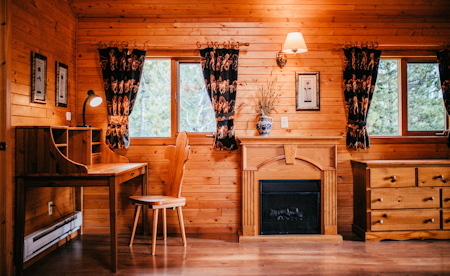 Fireplace and deck in the Eagles Nest